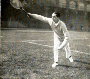 Max Decugis, making a backhand