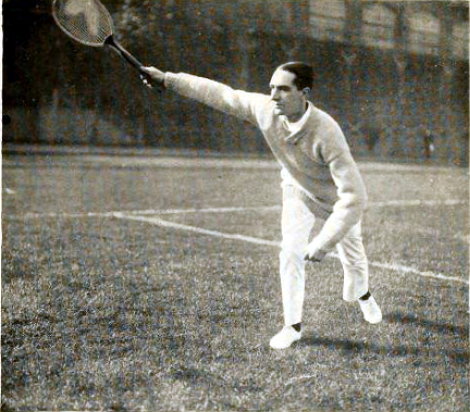 Max Decugis, making a backhand